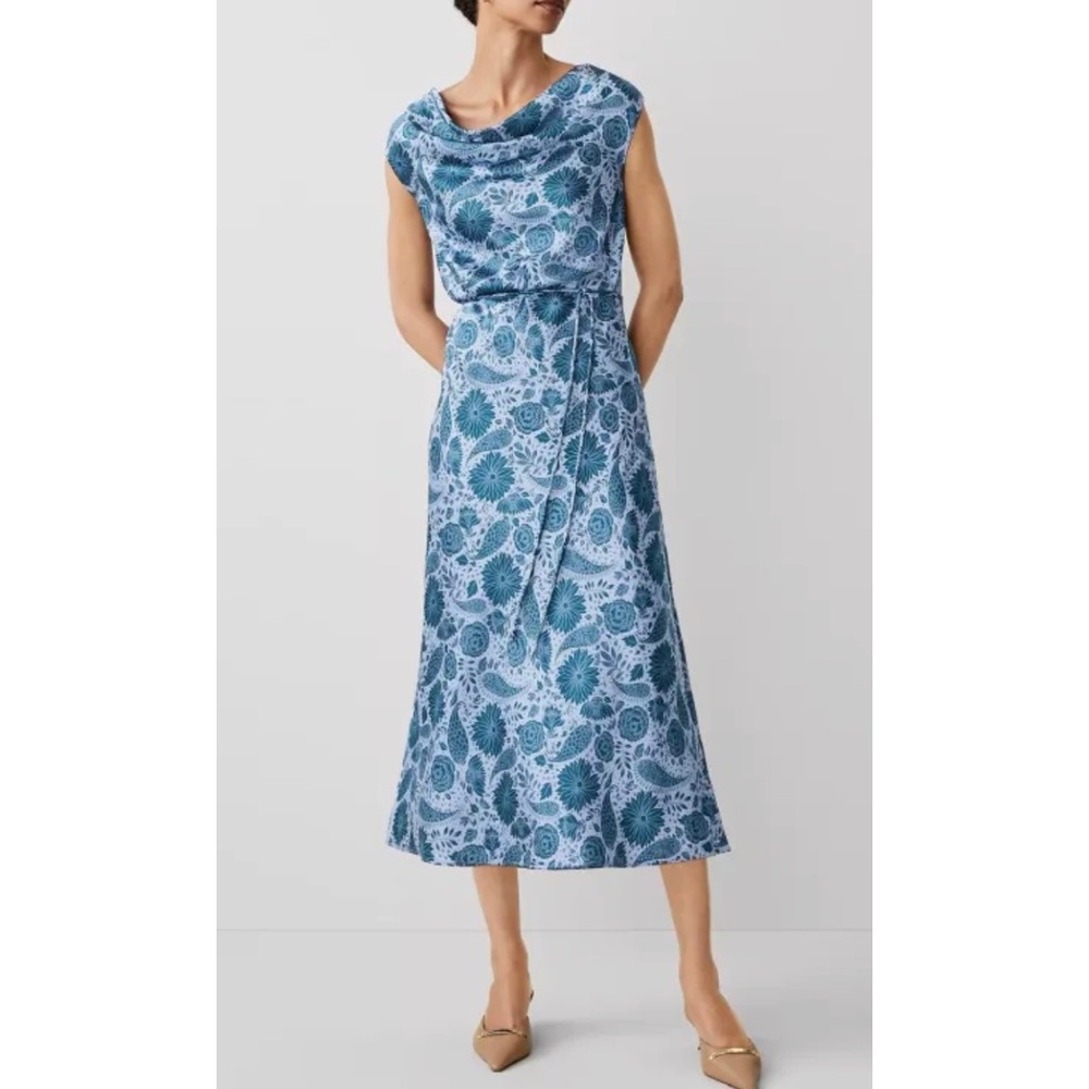 NWT Ann Taylor Size 6 Botanical Paisley Cowl Neck Midi Dress Blue Party Wedding